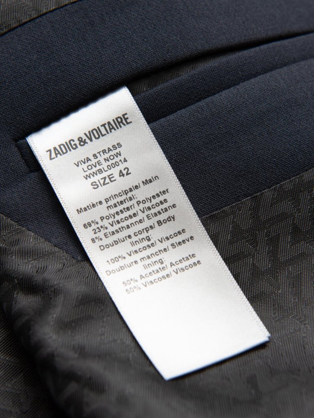 Zadig & Voltaire Viva Strass Blazer Love Rhinestone Applique Now Navy Blue Sz 42 - Picture 6 of 8
